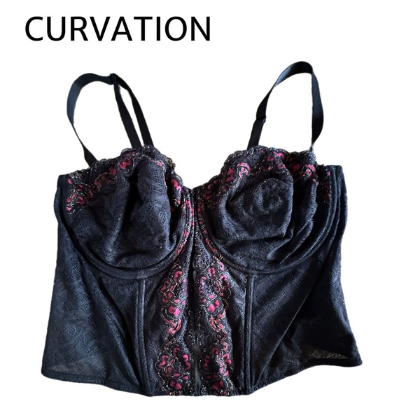 Curvation Elegant Black and Pink Lace Bustier - Picture 1 of 4